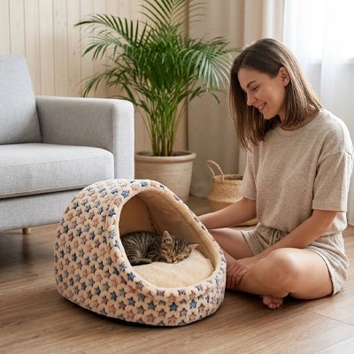 niche pour chat motifs etoiles beige salon maitresse