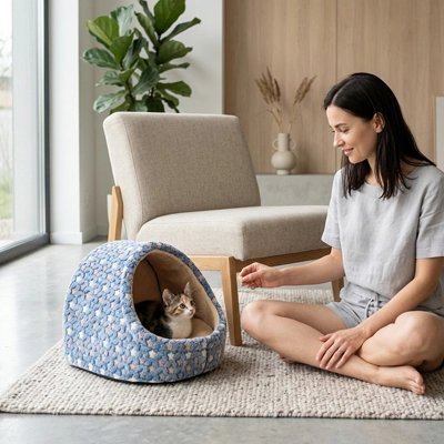 niche pour chat motifs etoiles bleu maitresse salon