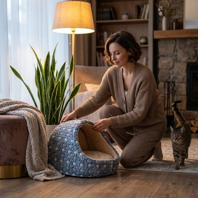niche pour chat motifs etoiles bleu salon maitresse