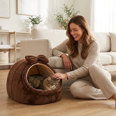 niche pour chat noeud de papillon marron maitresse salon