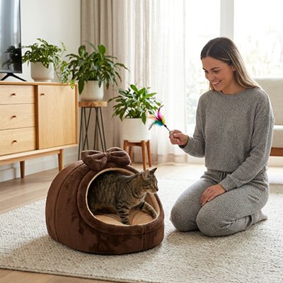 niche pour chat noeud de papillon marron salon maitresse