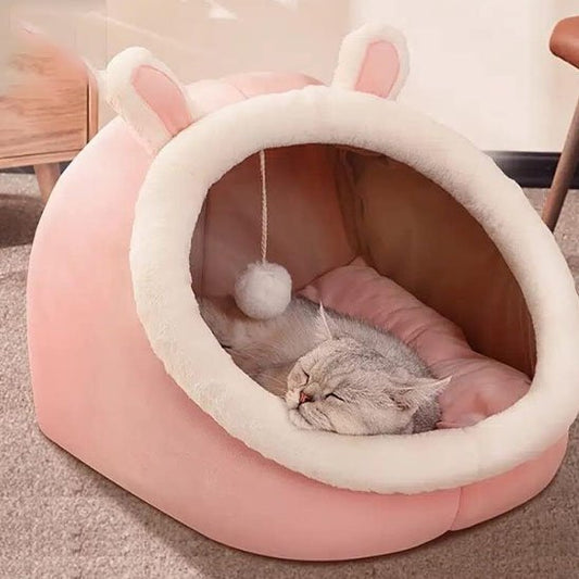 niche pour chat oreilles de lapin rose chat dormant