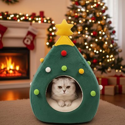 niche pour chat sapin de noel chat allonge salon