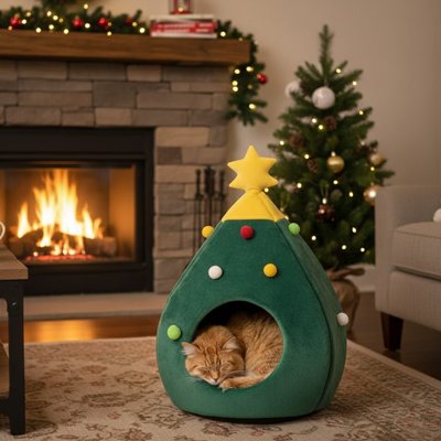 niche pour chat sapin de noel chat dormant salon