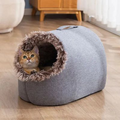 niche pour chat taniere fourrure brune
