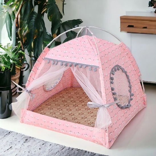 niche pour chat tente a fleurs rose salon