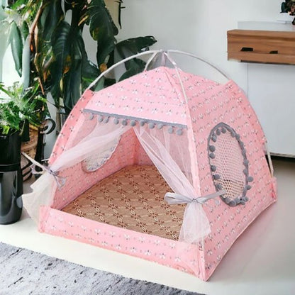 niche pour chat tente a fleurs rose salon