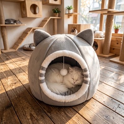niche pour chat tete de felin dormant salon
