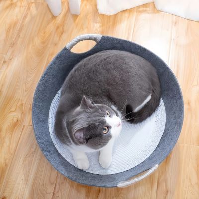 panier a chat tissu feutre gris
