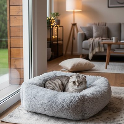 panier chat carre gris chat allonge coussin salon