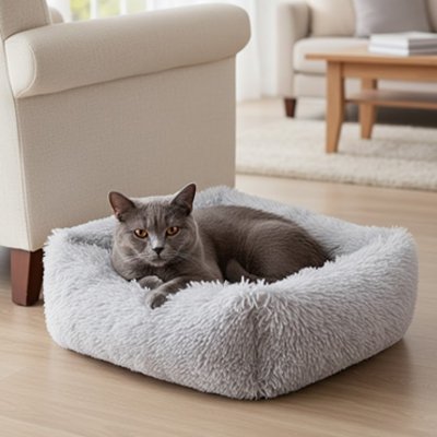 panier chat carre gris chat allonge fauteuil salon