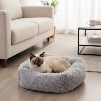panier chat carre gris salon chat allonge