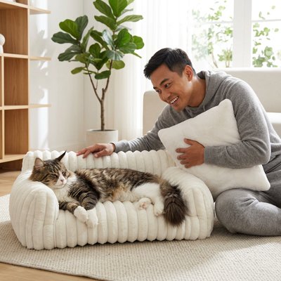 panier chat design canape blanc chat allonge maitre salon