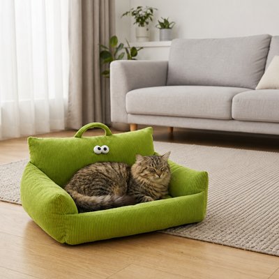 panier chat design ludique vert chat dormant canape salon