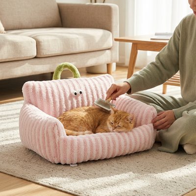 panier chat fauteuil raye rose maitresse chat dormant salon