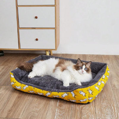 panier chat jaune avec motif poussin
