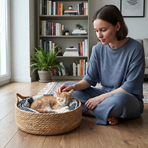 panier chat osier tresse maitresse chat apaise