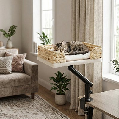panier chat support rotatif noir salon chat dormant