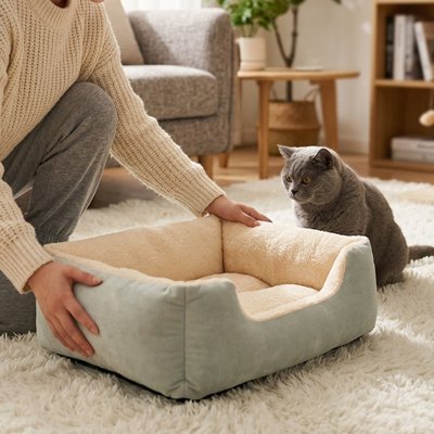 panier chat vert sauge maitresse chat assis salon