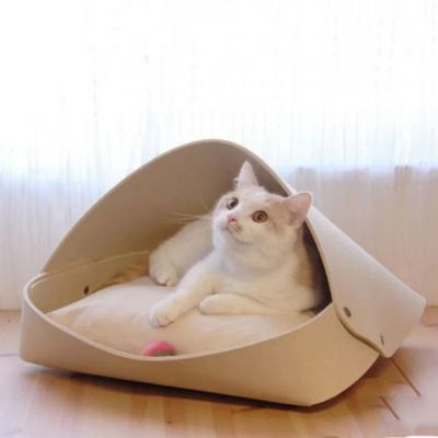 panier original chat en feutre de laine beige