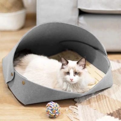 panier original chat en feutre de laine gris