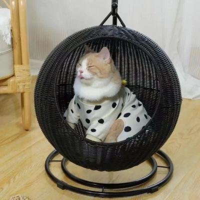 panier osier chat nid semi ferme couleur noir