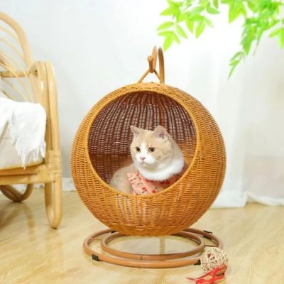 panier osier chat nid semi ferme couleur vigne orange