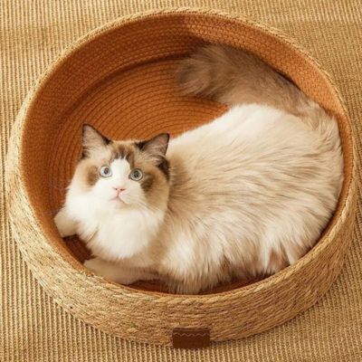 panier osier pour chat lit tisse marron