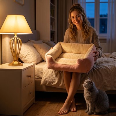 panier pour chat bicolore chat debout maitresse chambre