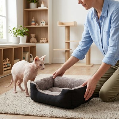 panier pour chat douillet chat debout maitresse salon