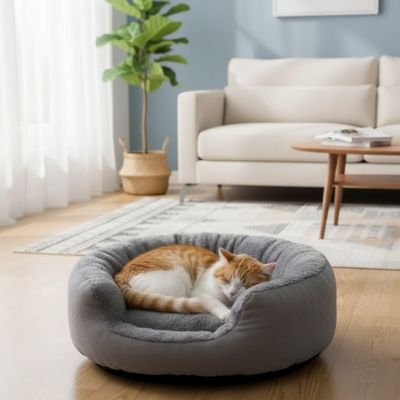 panier pour chat enveloppant gris salon chat dormant