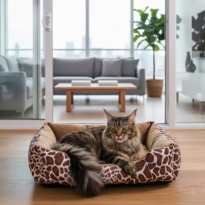panier pour chat motif giraffe maine coon allonge salon