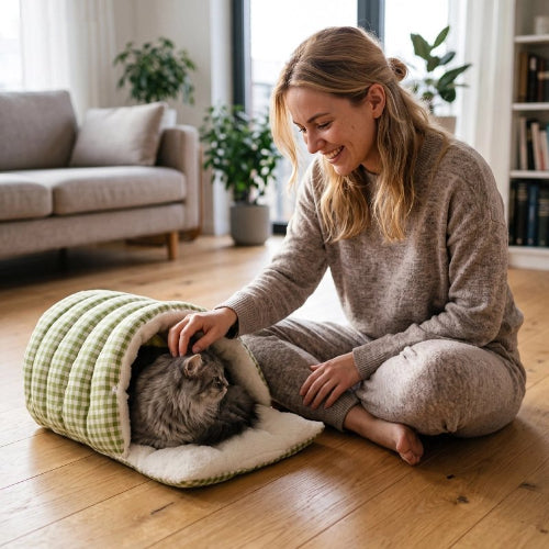 panier pour chat semi ferme vichy maitresse chat salon