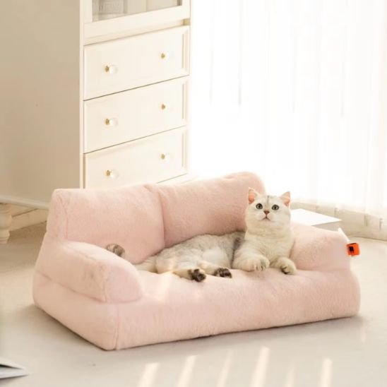 panier pour chat sofa beige salon chaton allonge