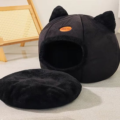 panier pour chat tete felin noir salon