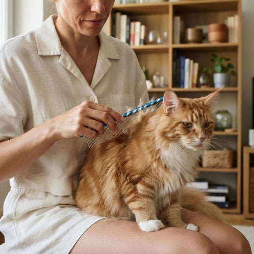 peigne chat acier inoxydable bleu avec maitresse