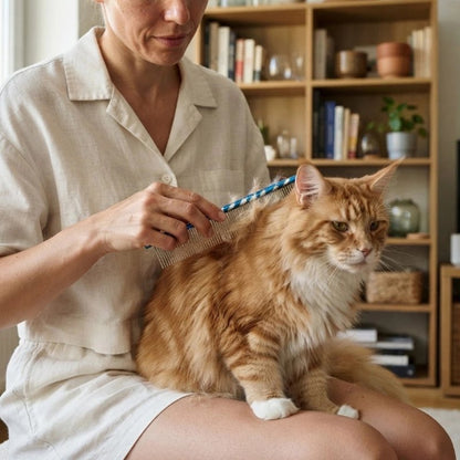 peigne chat acier inoxydable bleu avec maitresse