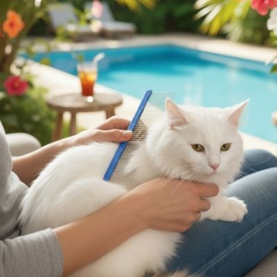 peigne chat double denture bleu chat allonge jardin piscine