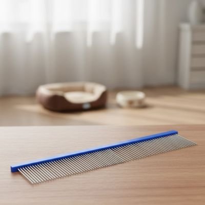 peigne chat double denture bleu table