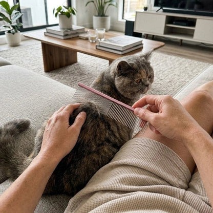 peigne chat rose elegant chat assis salon