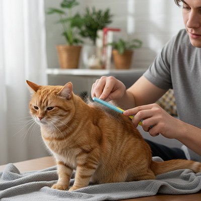 peigne pour chat anti poux maitre chat debout