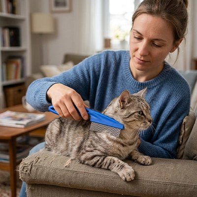 peigne pour chat confortable bleu maitresse chat salon