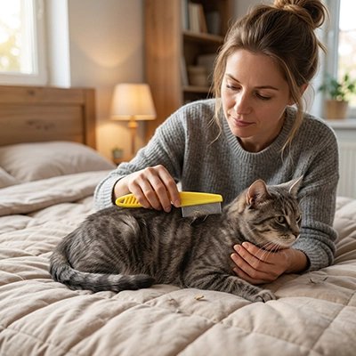peigne pour chat jaune ergonomique maitresse lit chambre
