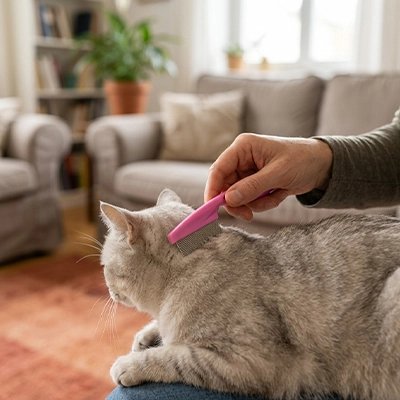 peigne pour chat rose ergonomique canape salon