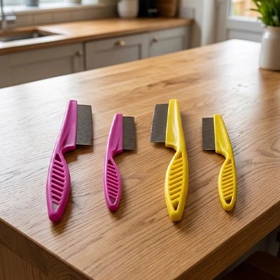 peigne pour chat rose jaune ergonomique table