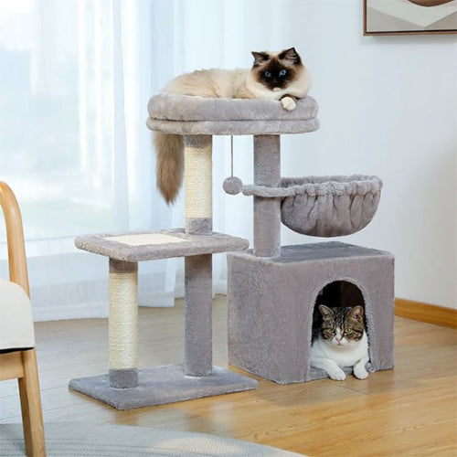 petit arbre a chat​ gris multi niveaux chats allonges