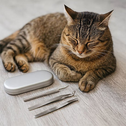 pince à tique professionnelle etui chat assis
