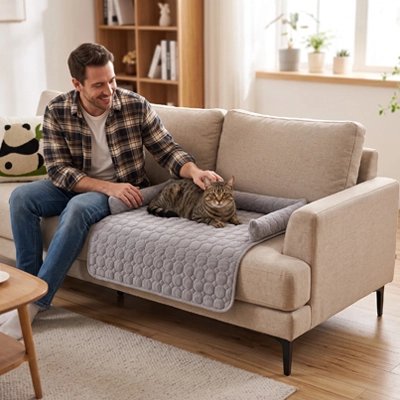 protection canapé chat antiderapante gris clair maitre chat allonge