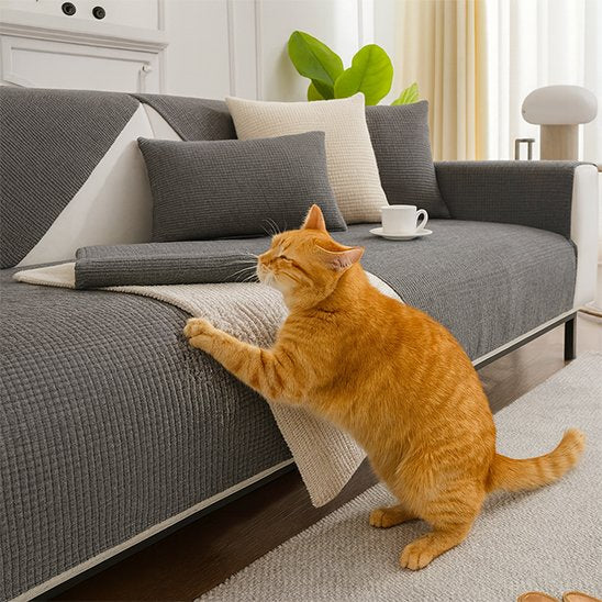 protection canapé chat gris fonce chat debout