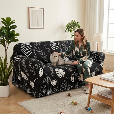 protection canapé chat motifs decoratifs noir feuille chats maitresse